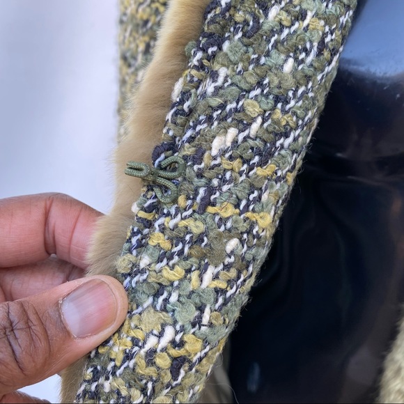 LAFAYETTE 148 New York Green Boucle & Rabbit Fur Jacket Size 12 - Picture 5 of 16